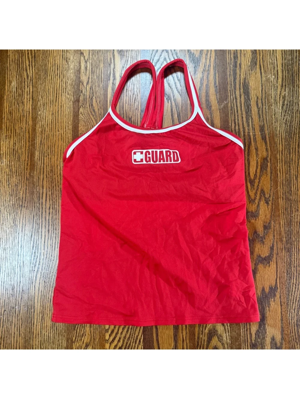 Dolfin Guard Lifeguard Tankini Top Red White Trim Crossback Swim Size M